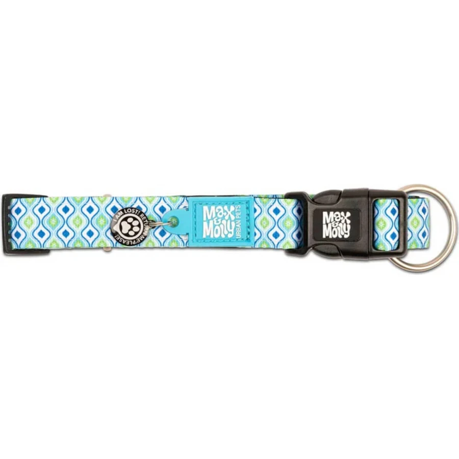 MAX & MOLLY Smart ID Retro Azul, collar para perro, ajustable, poliéster, azul, hebilla tridente, S(28-45 x 1.5cm)