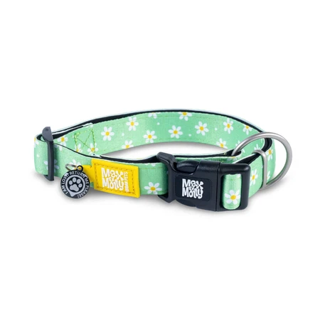 MAX & MOLLY Smart ID Daisies, collare per cani, regolabile, in poliestere, verde, fibbia a tridente, M(34-55 x 2cm)
