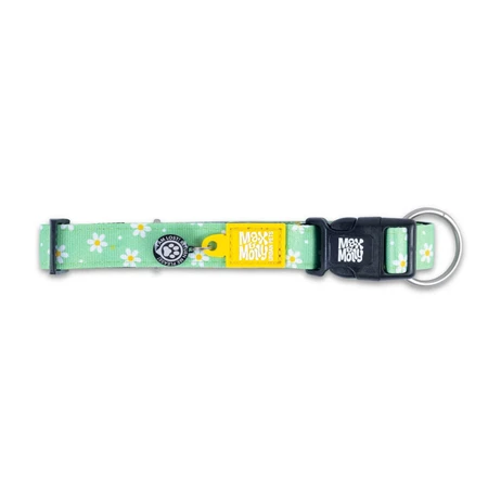 MAX & MOLLY Smart ID Daisies, collare per cani, regolabile, in poliestere, verde, fibbia a tridente, M(34-55 x 2cm)