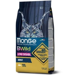 MONGE BWild, Conejo, alimento seco bajo en granos para gatos, 1.5kg