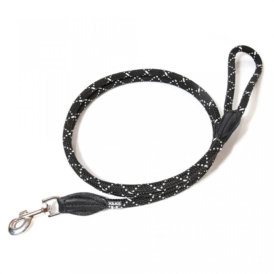 JULIUS-K9 IDC Rope, guinzaglio riflettente con maniglia per cani, nylon, cordino, 12 mm x 2 m, nero