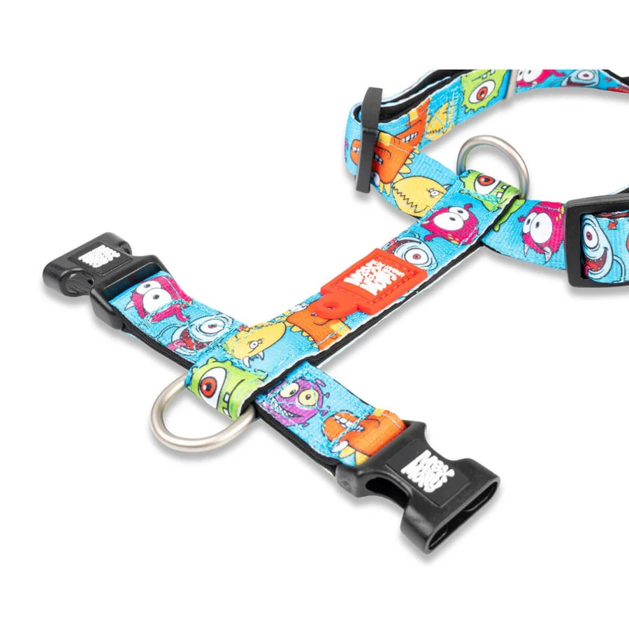 MAX & MOLLY Little Monsters, pettorina doppia (petto e schiena) per cani, poliestere, blu, fibbia a tridente, S(43-53 x 1,5 cm)