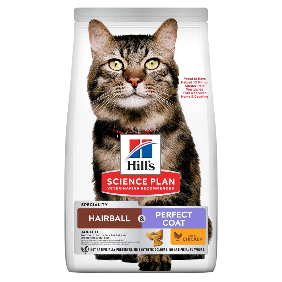 HILL'S Science Plan Hairball & Perfect Coat, Pollo, alimento seco para gatos, reducción de las bolas de pelo, 1,5kg