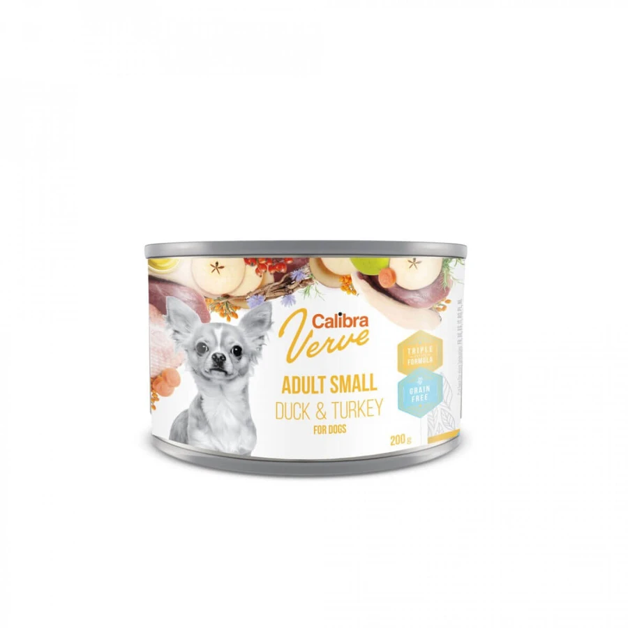 CALIBRA Verve GF Adult Small Breed, XS-S, Rață și Curcan, conservă hrană umedă fără cereale câini, (pate), 200g