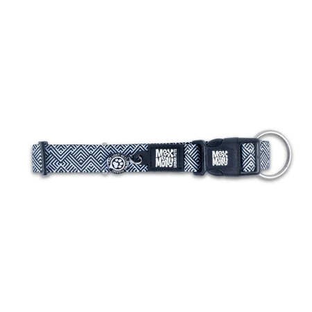 MAX & MOLLY Smart ID Mykonos Black, hondenhalsband, verstelbaar, polyester, zwart en wit, drietand gesp, M(34-55 x 2cm)