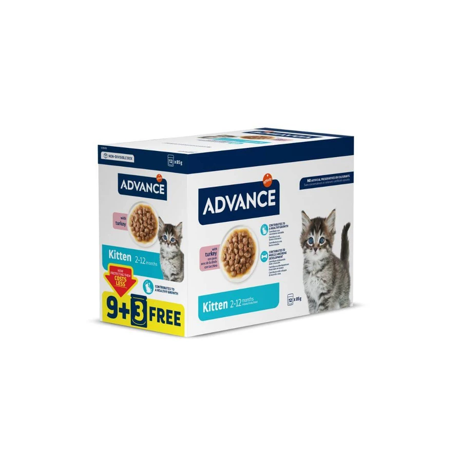 ADVANCE Kitten, Chicken, sachet de nourriture humide pour chats juniors, (en sauce), bax, 85g x 9 x 9 + 3pcs GRATUITS