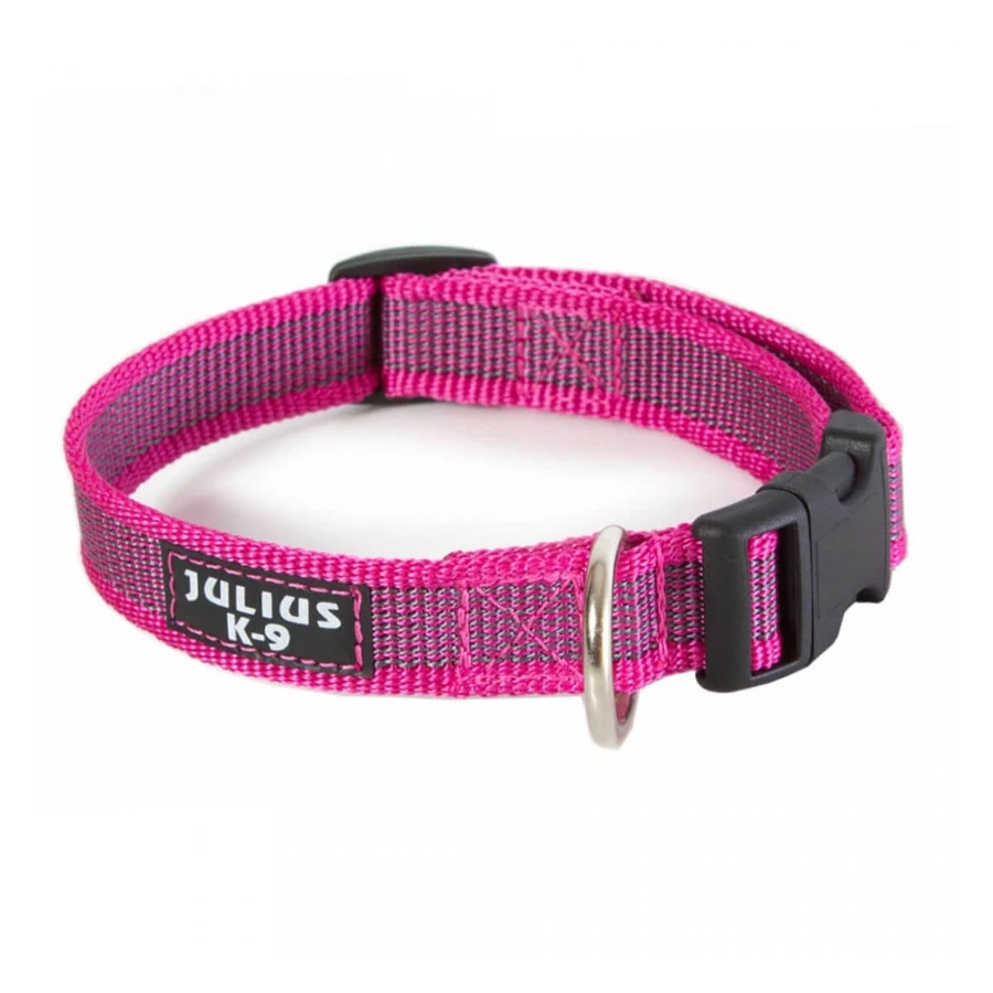JULIUS-K9 Color & Gray, adjustable collar with handle dogs, nylon, 25mm x 39-45cm, pink