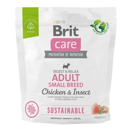 BRIT Care Sustainable Adult Small Breed, XS-S, Chicken and Insects, nourriture sèche pour chiens, système digestif, 1kg