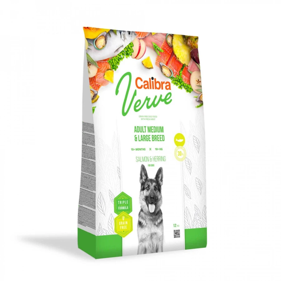 CALIBRA Verve GF Adult Medium & Large Breed, M-XL, Salmone e Aringa, cibo secco, senza cereali, cibo secco per cani, 2kg