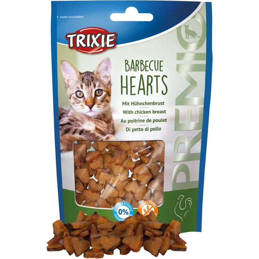 TRIXIE Barbecue Hearts, Chicken, cereal-free cat reward bag, 50g
