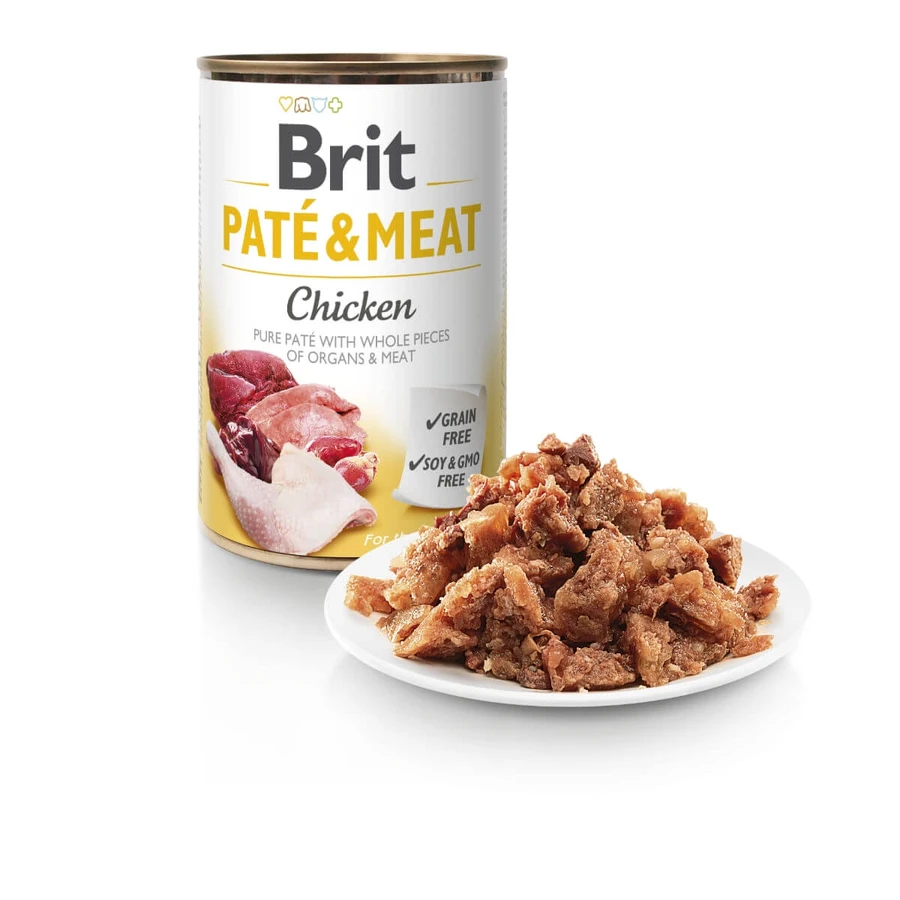 BRIT Pate & Meat, Pui, conservă hrană umedă fără cereale câini, (pate cu bucăți de carne), 800g