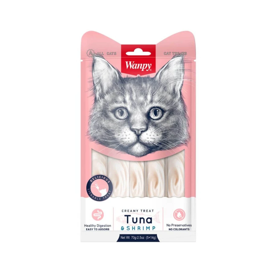 WANPY Creamy Treat, Thunfisch und Lachs, Belohnungsbeutel für Katzen, (Püree), 350g