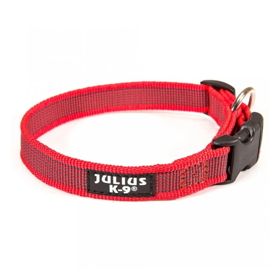 JULIUS-K9 Color & Gris, collar ajustable con asa perros, nylon, 20mm x 27-42cm, rojo con gris