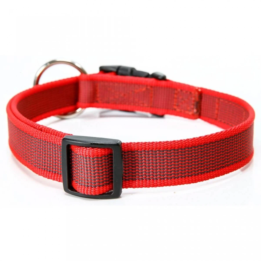 JULIUS-K9 Color & Gris, collar ajustable con asa perros, nylon, 20mm x 27-42cm, rojo con gris