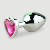 Medium Heart Gem Metal Butt Plug - Silver/Pink