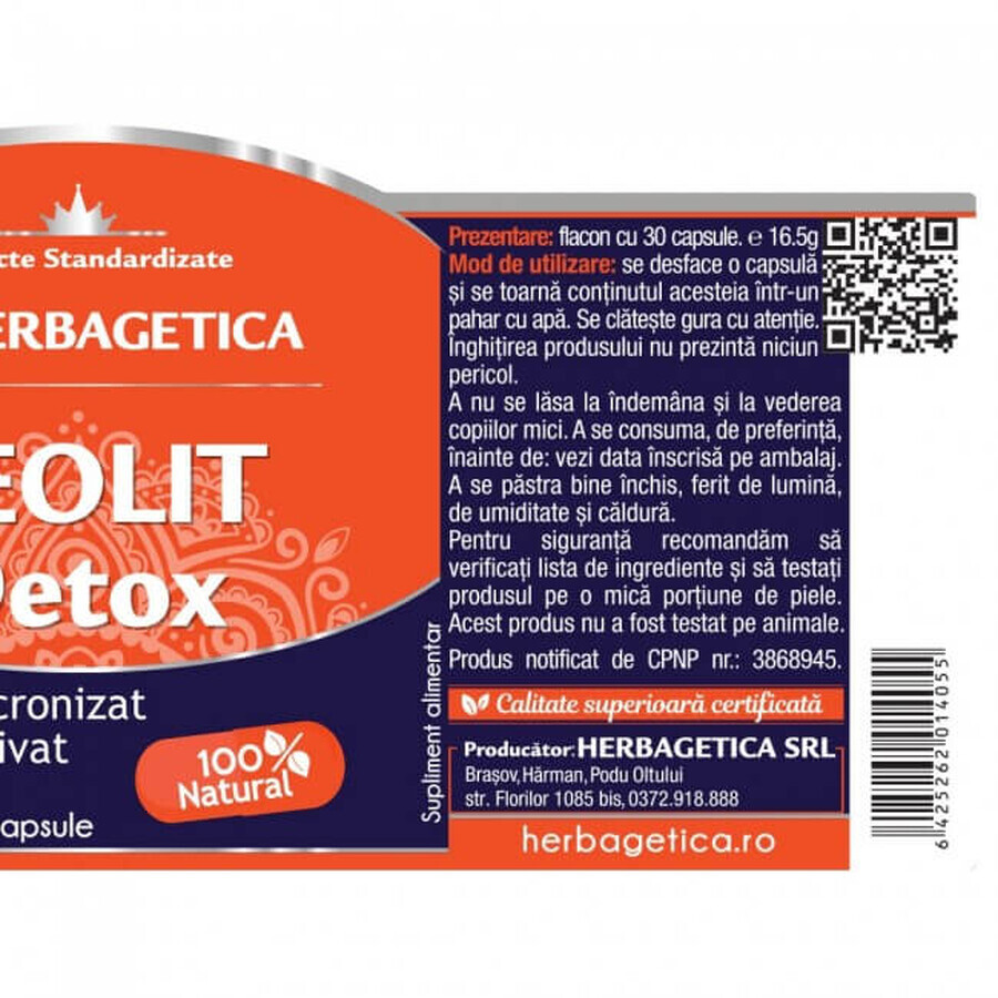 Zeolit Detox, 60 cps, Herbagetica