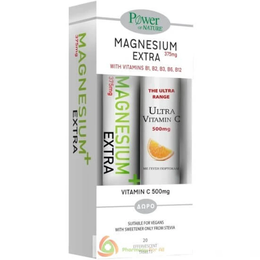 POWER HEALTH Magnesium Extra 375mg 20 bruistabletten & Vitamine C 500Mg 20 bruistabletten