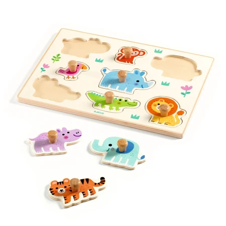 Puzzle din lemn cu animale salbatice, Djeco