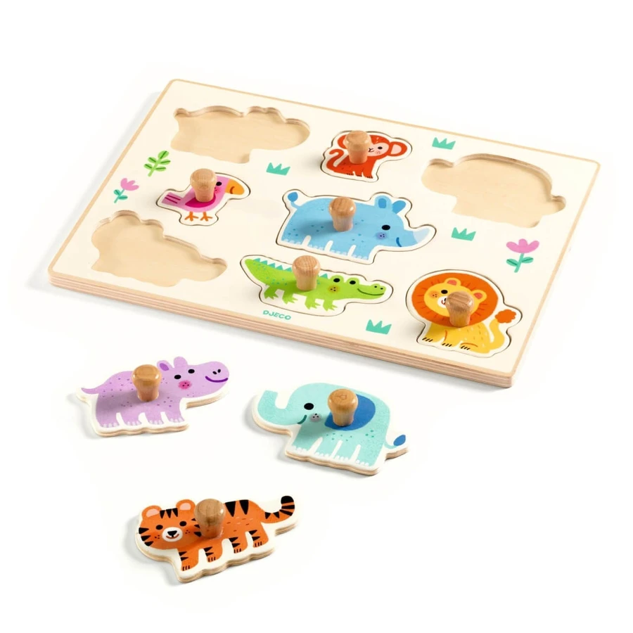 Puzzle din lemn cu animale salbatice, Djeco