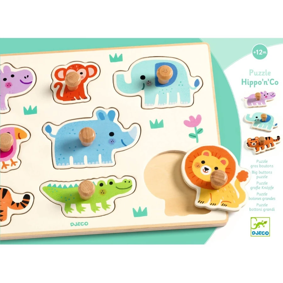 Puzzle din lemn cu animale salbatice, Djeco