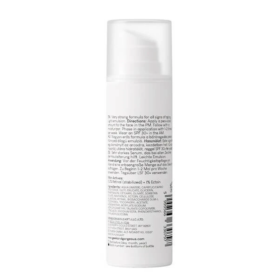 Geek &amp; Gorgeous A-Game 20, ser antirid cu retinal 0,2% și ectoină, 30 ml