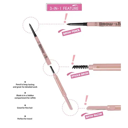 J.Cat Beauty Brow-LA 3-in-1 Mapping &amp; Shaping Brow Pencil, 3-in-1 Brow Styling Pencil, 103 Medium Cool Brown, 0.08 g