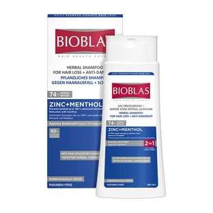 Bioblas, șampon și balsam pe bază de plante anti-mătreață (2 în 1) cu zinc și mentol, 360 ml