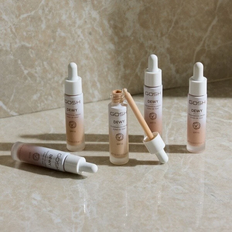 Gosh Dewy Foundation Drops, gotas de maquillaje iluminadoras SPF 15, 006 Medium, 12 ml