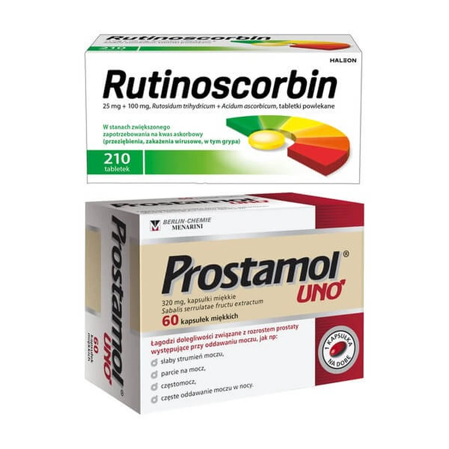 Set Prostamol Uno, 320 mg, cápsulas blandas, 60 uds. + Rutinoscorbin, comprimidos recubiertos con película, 210 uds.
