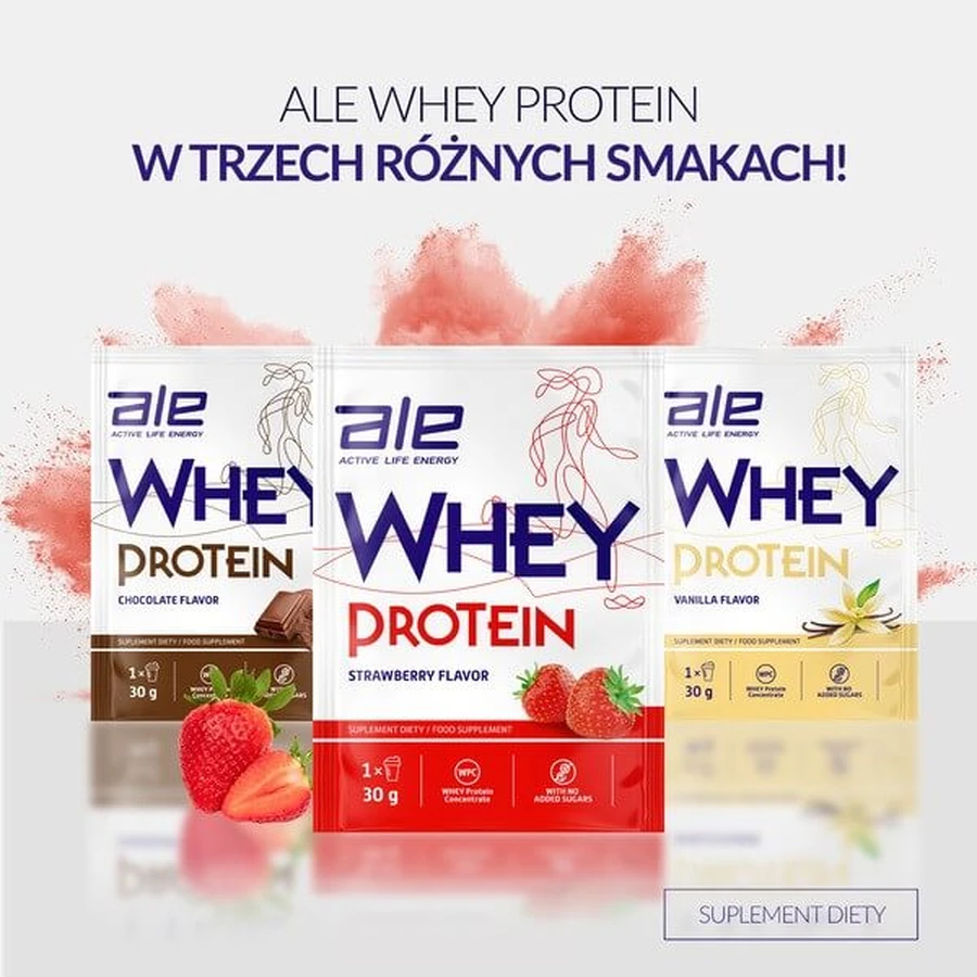ALE Whey Protein cu aromă de căpșuni, pulbere, 30 g