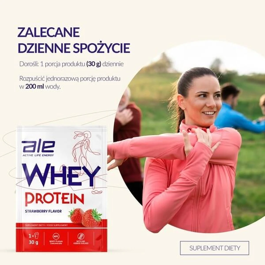 ALE Whey Protein cu aromă de căpșuni, pulbere, 30 g