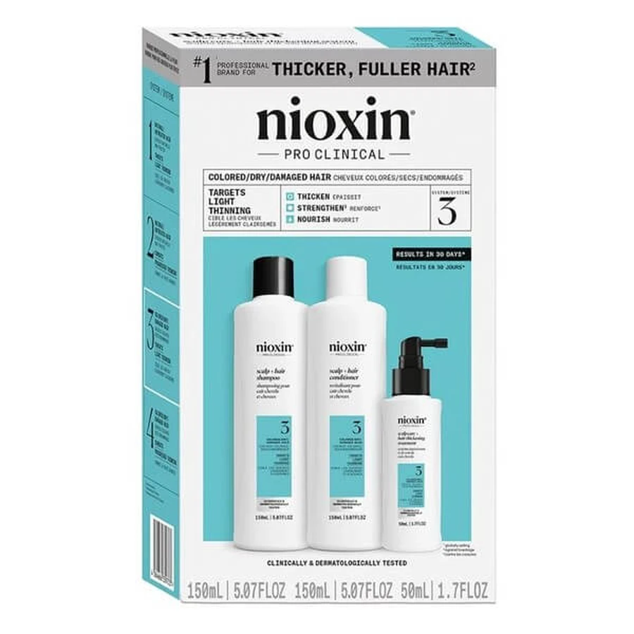 Nioxin System 3, Set de întărire pentru părul vopsit, ușor subțire, șampon 150 ml + balsam 150 ml + ser 50 ml