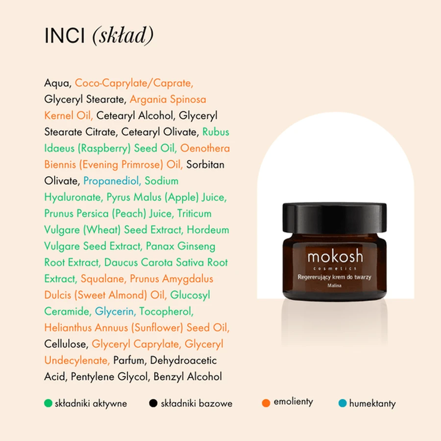 Cremă de față regenerantă antipoluare Mokosh, zmeură mini, 15 ml