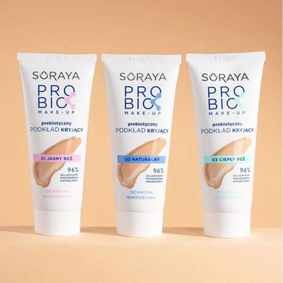Soraya Probio Make-Up, base de maquillaje prebiótica opaca, beige claro 01, 30ml