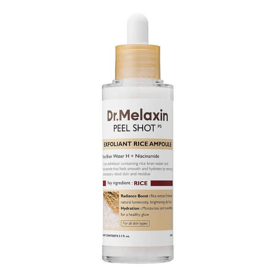 Dr.Melaxin Peel Shot Exfol White Rice Ampoule, fiolă exfoliantă cu extract de orez alb, 80 ml