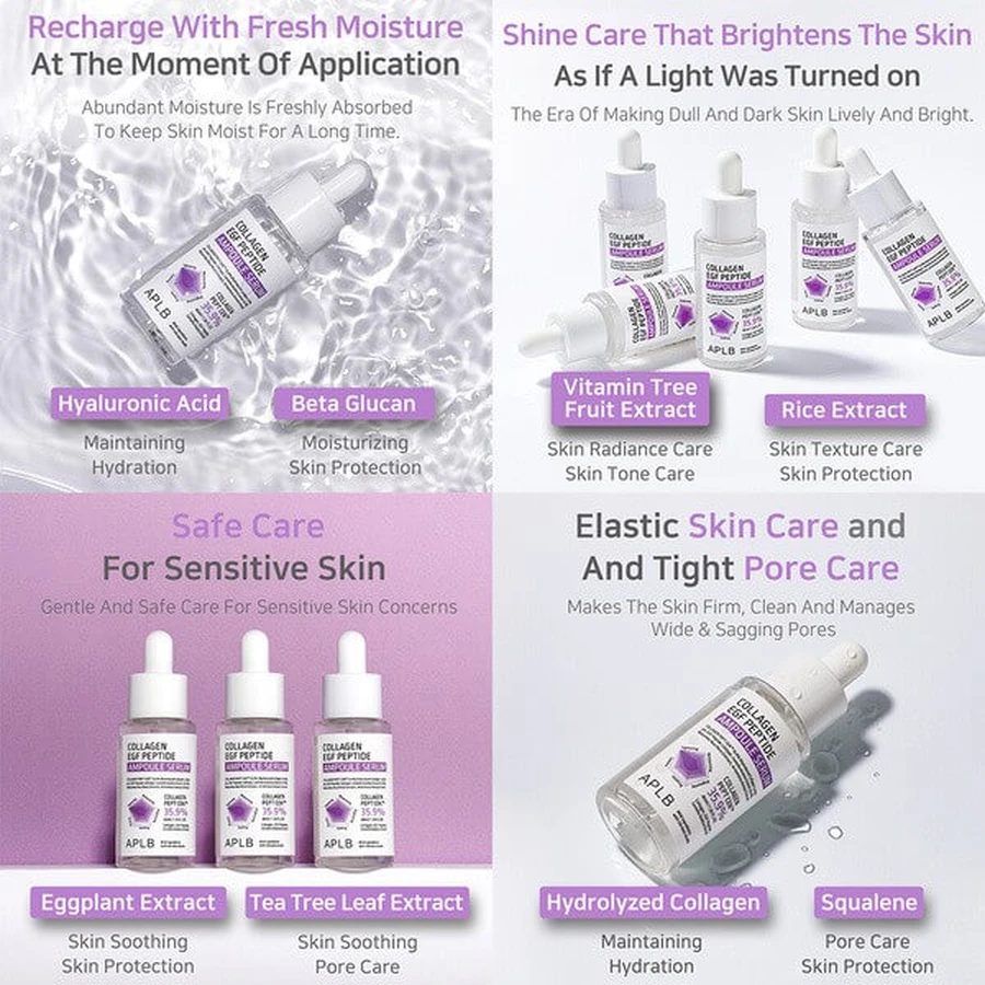 APLB Collagen EGF Peptide Ampoule, siero rassodante per il viso con collagene e peptidi EGF, 40 ml