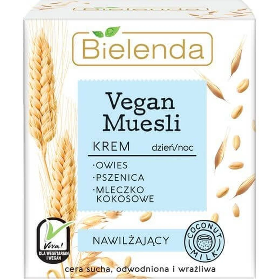 Bielenda, Muesli vegan, grâu + ovăz + lapte de cocos, cremă hidratantă, 50 ml