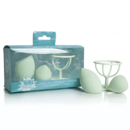 Make-up sponge set with green holder, 2 pieces, Pokhara