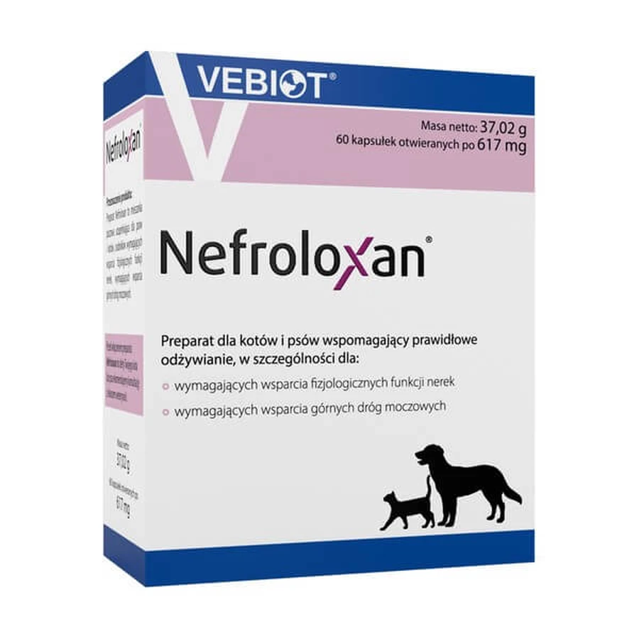 Vebiot Nefroloxan, preparaat ter ondersteuning van de nierfunctie bij honden en katten, capsules, 60 st.