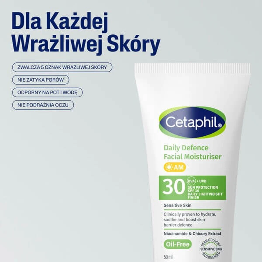 Cetaphil Daily Defence Facial Moisturiser SPF 30, cremă hidratantă de zi, 50 ml