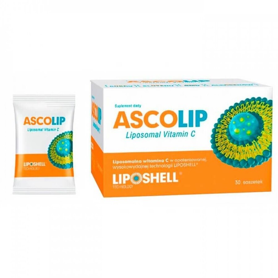 Ascolip Vitamina C Liposomal con sabor a naranja, 1000 mg, 30 sobres, Liposhell