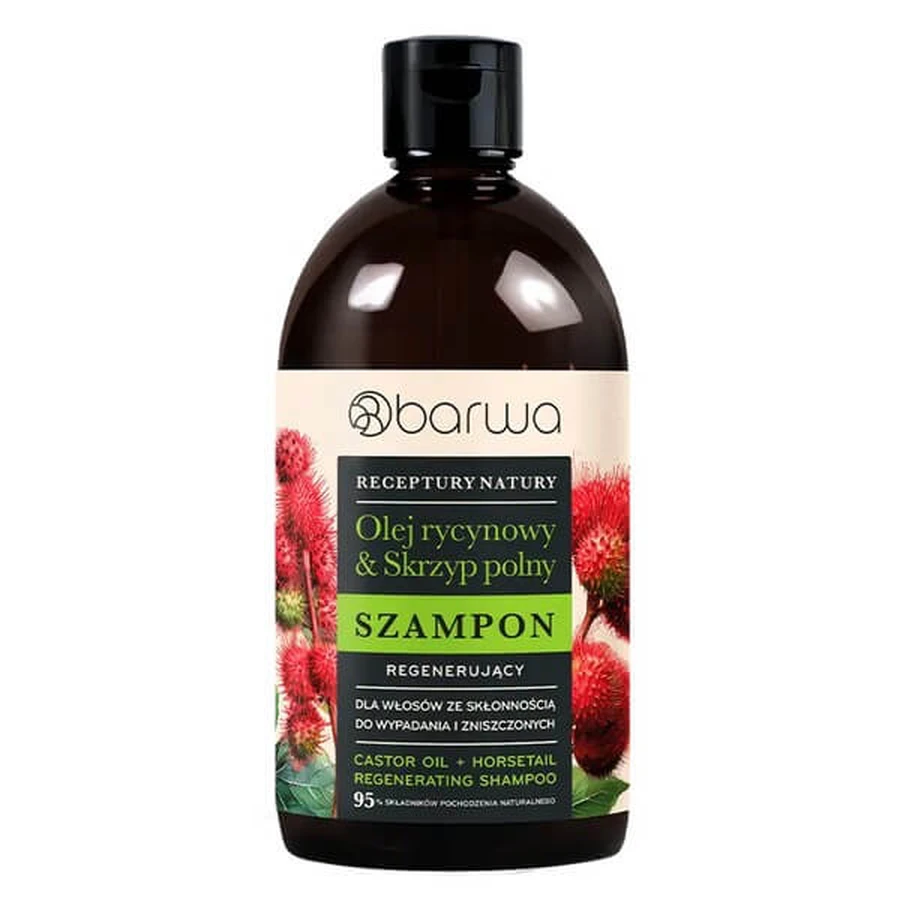 Recetas de la Naturaleza Barwa, champú regenerador, Aceite de ricino &amp; Cola de caballo, 380 ml