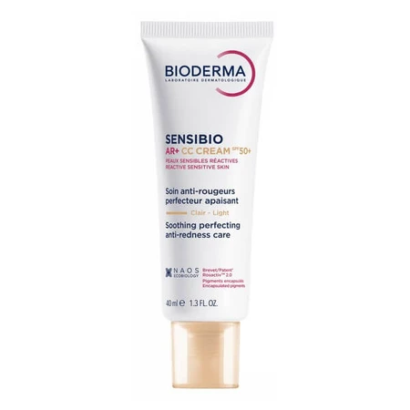 Bioderma Sensibio AR+ CC SPF 50+, cremă protectoare calmantă și reducătoare de roșeață, nuanță deschisă, 40 ml