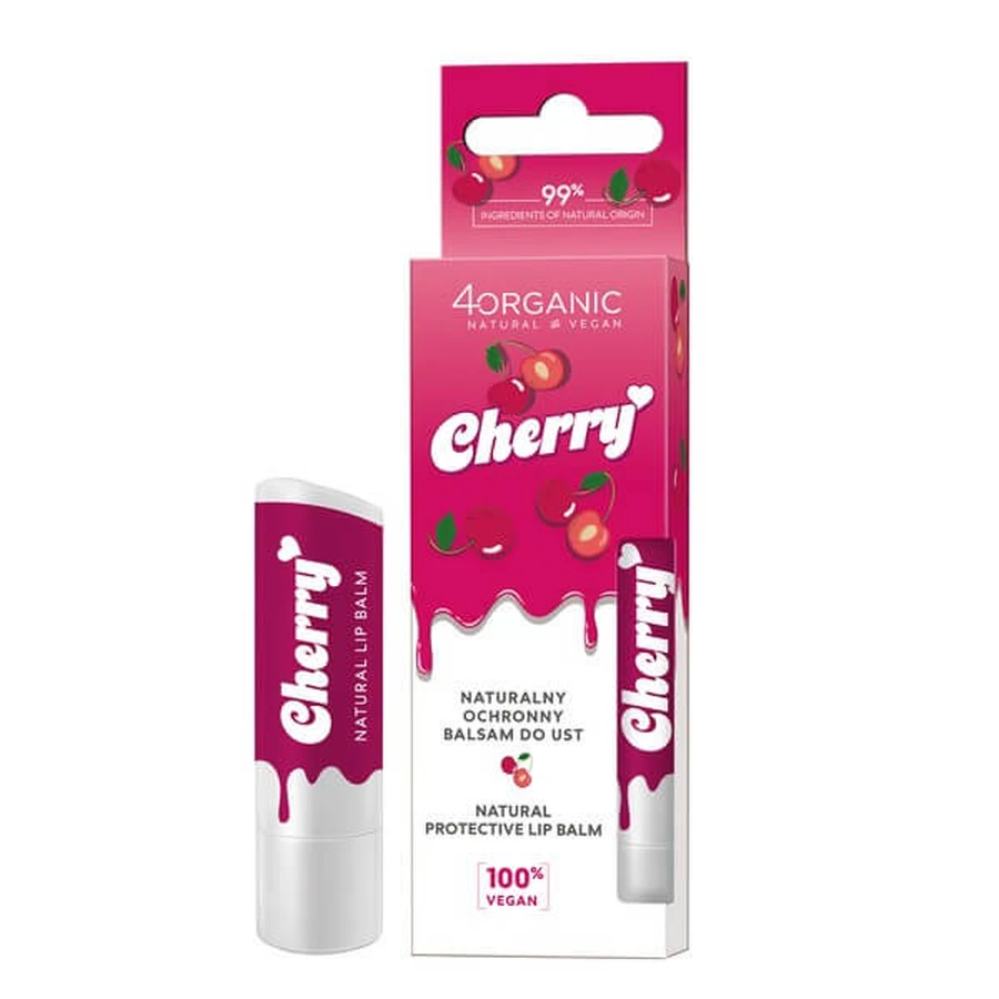4Bal balsam de buze protector natural și organic, Cherry, 5 g