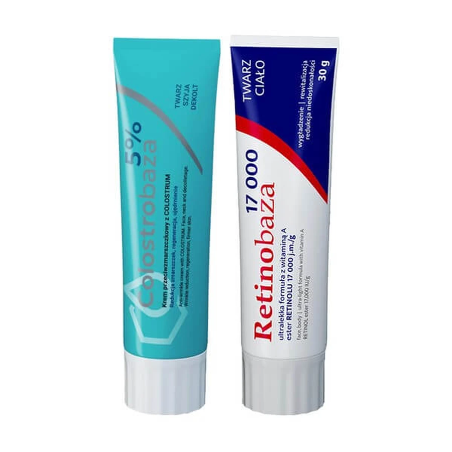 Set Colostrobase 5%, Anti-Falten-Creme mit Colostrum, 30 g + Retinobase 17000, pharmazeutische Vitamin-A-Creme, 30 g
