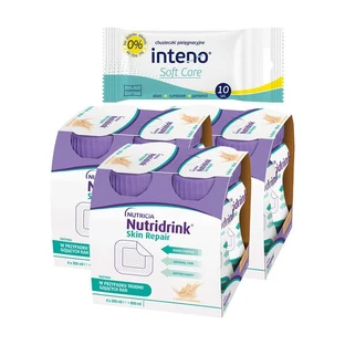 3er-Set Nutridrink Skin Repair, Vanille-Geschmack, flüssig, 4 x 200 ml + INTENO Soft Care, Pflegetücher, 10 Stück.