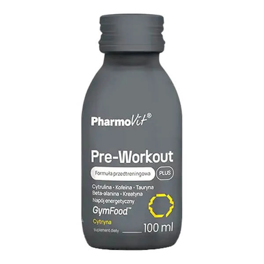 Pharmovit GymFood Pre-Workout Plus, liquid, lemon flavor, 100 ml