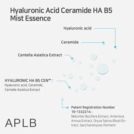 APLB Hyaluronic Acid Ceramide HA B5 Mist Essence, esencia facial con ácido hialurónico y ceramidas, 105 ml.