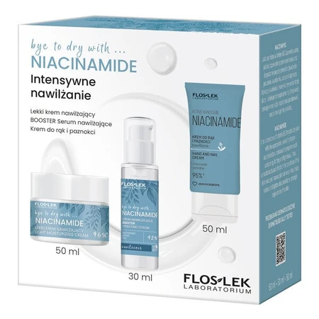 Flos-lek, kit hidratare intensivă, cremă hidratantă ușoară, 50 ml + ser hidratant booster, 30 ml + cremă pentru mâini și unghii, 50 ml