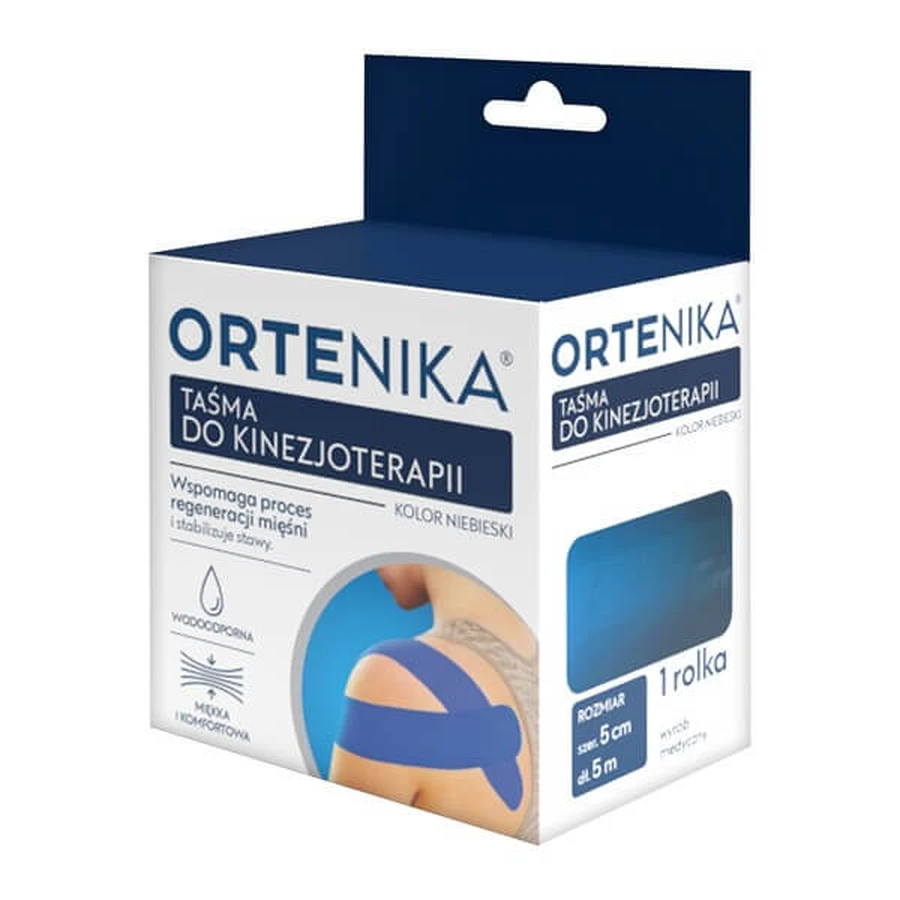 Ortenika, bande de kinésithérapie, 5 cm x 5 m, bleu, 1 rouleau